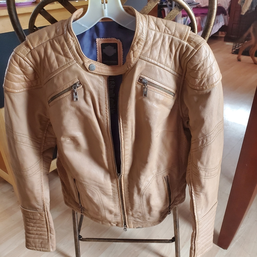 Harley Davidson Biker jacket, med, fawn/tan